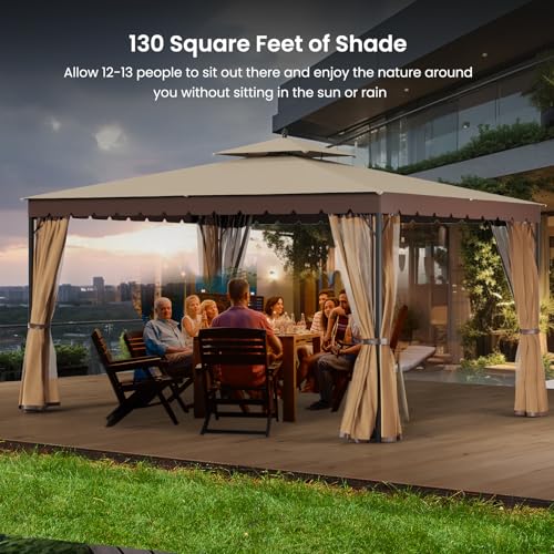 [Upgraded] 10x13 Gazebo with Mosquito Netting,Sturdy Metal Outdoor Patio Gazebo[Heavy Duty Frame],Gazebos Canopy Tent with Dual Air Roof,Patio Canopy Gazebos,Wind Resistant/Waterproof for Deck Yard - Thumbnail 3