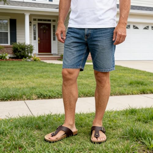 Image of WTW Men's Slides Sandals Cork Footbed Shoes Adjustable Strap Summer Beach Comfort Sandals for Men
