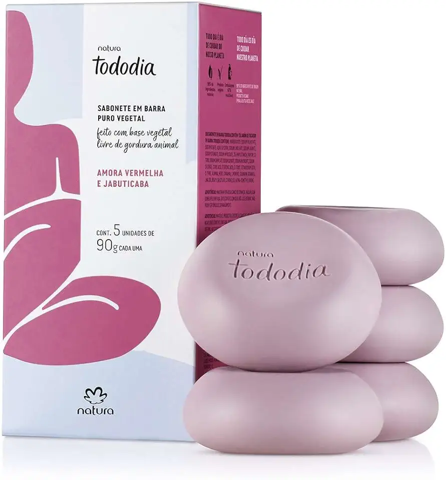 SABONETE EM BARRA PURO VEGETAL NATURA TODO DIA AMORA VERMELHA E JABUTICABA CAIXA COM 5 UNIDADES 90g/cada