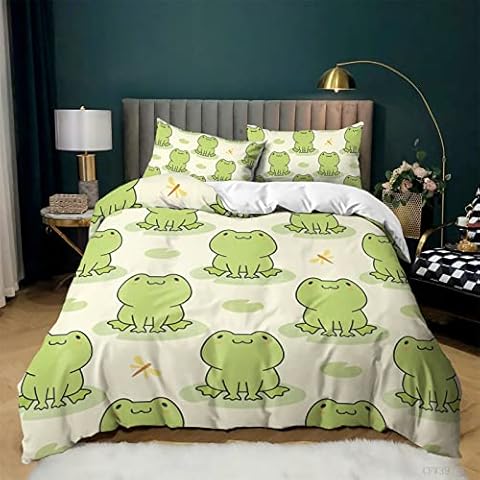 YYRR Cartoon Cute Small Frog 3D Digital Print Bed Linen Set 100% Microfibre Animal Frog Duvet Cover 3-Piece Set Bed Linen (03, 200 x 200 cm + 80 x 80 cm) Cover