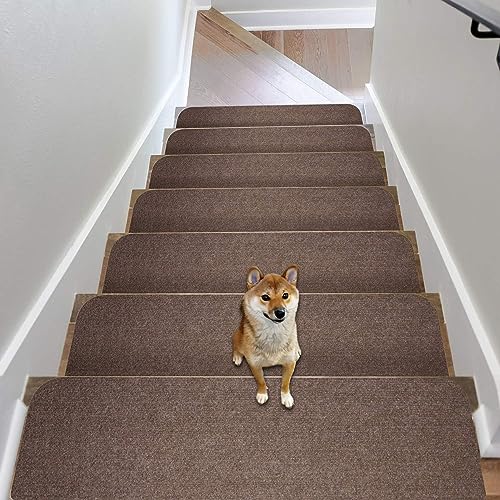 階段 滑り止めマット 幅広 階段マット 約20×70cm 15枚セット コード柄 ブラウン (Y)