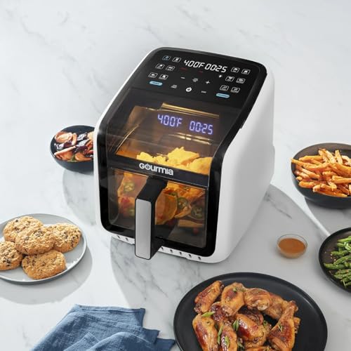 Gourmias-Panorama-7-Quart-Digital-Air-Fryer-with-Panoramic-Viewing-Window-Holographic-Display-12-Cooking-Presets-FryForce-360-Technology-Dishwasher-Safe-Nonstick-Basket-1500-Watts-White Gourmias Panorama 7 Quart Digital Air Fryer with Panoramic Viewing Window Holographic Display 12 Cooking Presets FryForce 360 Technology Dishwasher Safe Nonstick Basket 1500 Watts White