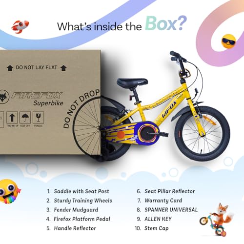 Image of FIREFOX Dreamer 16T Single Speed Bicycle for Kids | Yellow | Rigid | V Brake | High Strength Steel Frame: 24Cm | Non Toxic Paint | Ideal Rider Height: 105-120cm | 98% Pre-Assembled