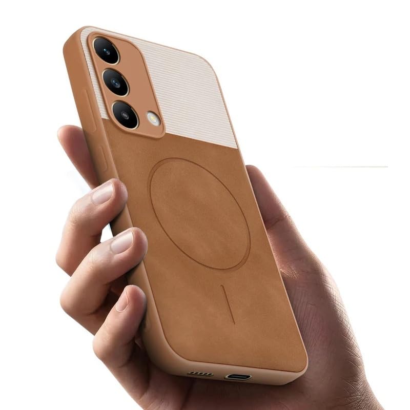 Image of Bintage Mac Safe Design Hard Slim Back Case | Soft Border Camera Protect | Dual PU Leather Finish Back Cover Compatible for Oppo F19 / Oppo F19s 4G - White & Brown