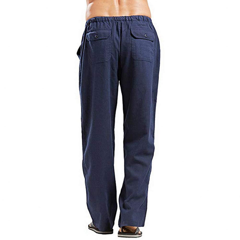 Vanvene - Pantaloni da uomo in lino, vestibilità ampia, casual, leggeri, con coulisse, da spiaggia e da yoga