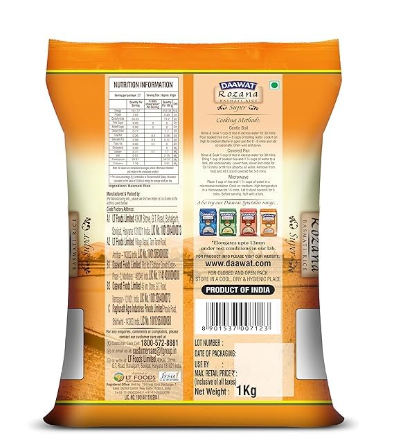 Image of Daawat Basmati Rice, Rozana (Super), 1kg
