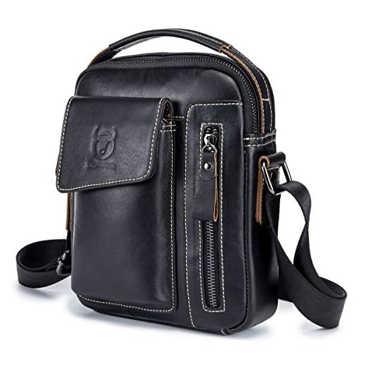 BULLCAPTAIN Genuine Leather Men Bags Small Shoulder Crossbody Bag for Men Everyday Casual Travel Messenger Bag Handbag (black)