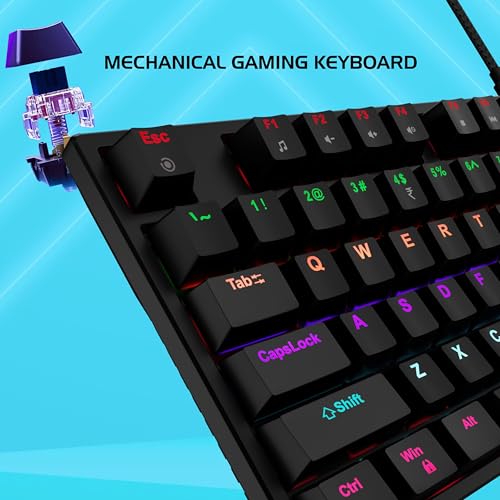 Image of Zebion Spear Mechanical Gaming Keyboard, Tacticle Switches, 16 Lighting Effects, 25 Anti Ghosting Keys, 12 Multimedia Keys, Square Keycaps, Full Size Wired Keyboard for Windows /Mac /PC (Black)