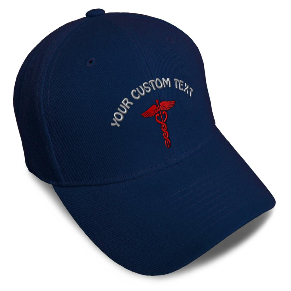Custom Baseball Caps for Men & Women Embroidered Red Medical Caduceus Symbol Embroidery Ladies & Men Baseball Hats Acrylic Navy Personalized Text Here