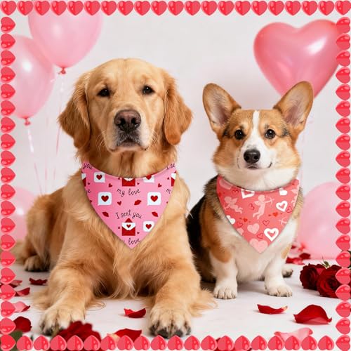 Image of Abbylike 50 Pcs Valentines Day Dog Bandanas Bulk Red and Pink Bandanas for Dogs Triangle Kerchief Bibs Scarf for Pet Romantic Costume Photo Props Accessories Pet Shops Groomers (25.6 x 17.7 x 17.7)