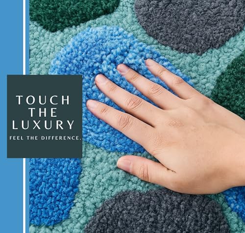 Image of SANMARINO Luxurious 2000 GSM Microfiber Bath Mat | Super Soft, Thick & Fluffy | Anti-Skid, Super Absorbent, Machine Washable Bathroom /Bedroom /Kitchen /Door Mat (40x60 cm, Pack of 1) Aqua & Grey