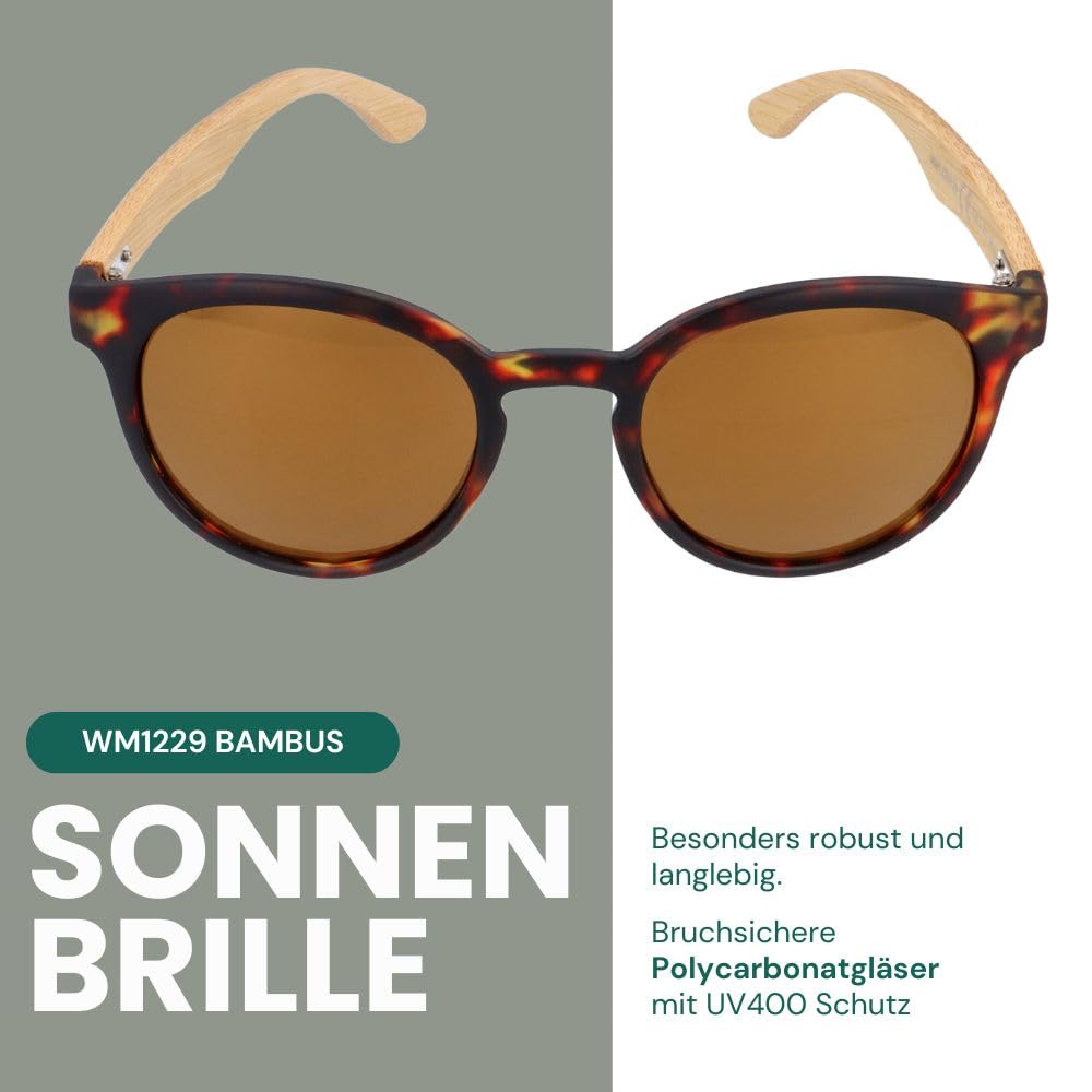Gamswild WM1228 Sonnenbrille Bambus Mode Brille Damen Herren | rot braun | pink braun | braun getigert