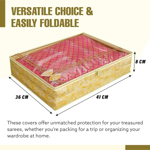 Image of Kuber Industries Clothes Organizer For Wardrobe (Pack of 6) - Single Storage Organizer For Saree | Salwar Suit | Lehenga | Clothes - Dress Organizer For Wardrobe - Single Saree Covers With Zip (Gold)