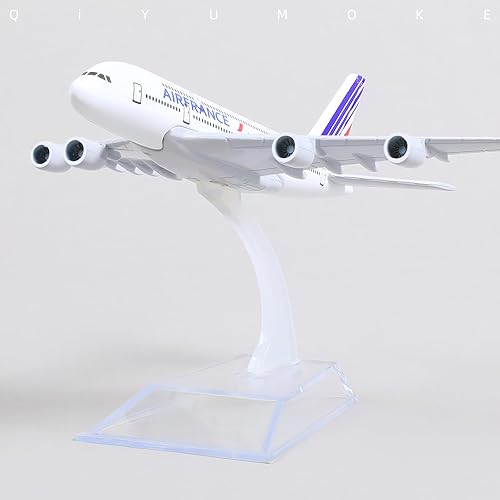 Miniatura 3 de QIYUMOKE Airbus A380 France 1400 Modelo de avión de metal fundido a presión con soporte Sky Jumbo Airliner Modelo Avión Pantalla de aleación Kit de