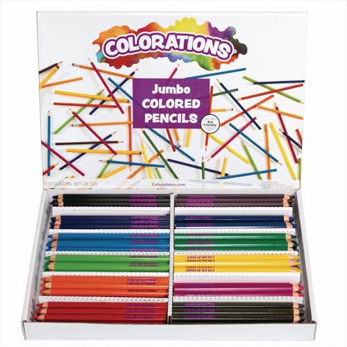 Colorations Jumbo Colored Pencils Larger and Hexangonal Shaped for easy gripping Set of 120 Pencils 12 Colors Kids Coloring Pencils Sustainably Harvested Wood Home or School Supplies