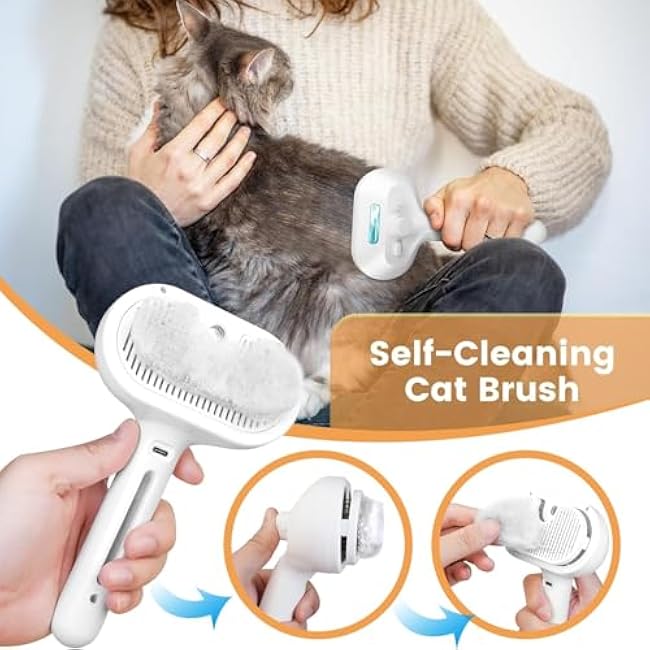Cat Steam Brush 3 in 1 Pet Hair Grooming Brush with Steam and Release Button for Indoor Cats Pets Dogs Hair Removal Shedding-mWNAgmim