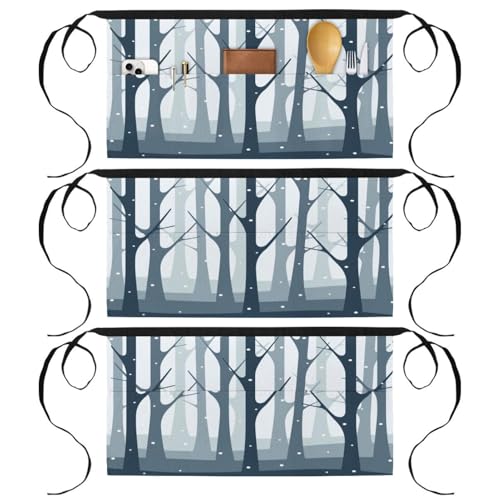 Lot de 3 tabliers courts de chef avec 3 poches pour cuisine et bistrot