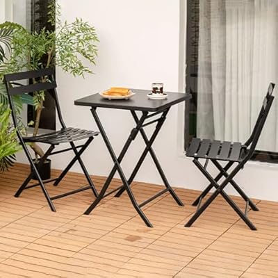 YUGXTH Outdoor Dining Table with Outdoor Chairs, Patio Dining Set All-Weather Patio Table and Chairs for Poolside, Front Porch(Black,Square)
