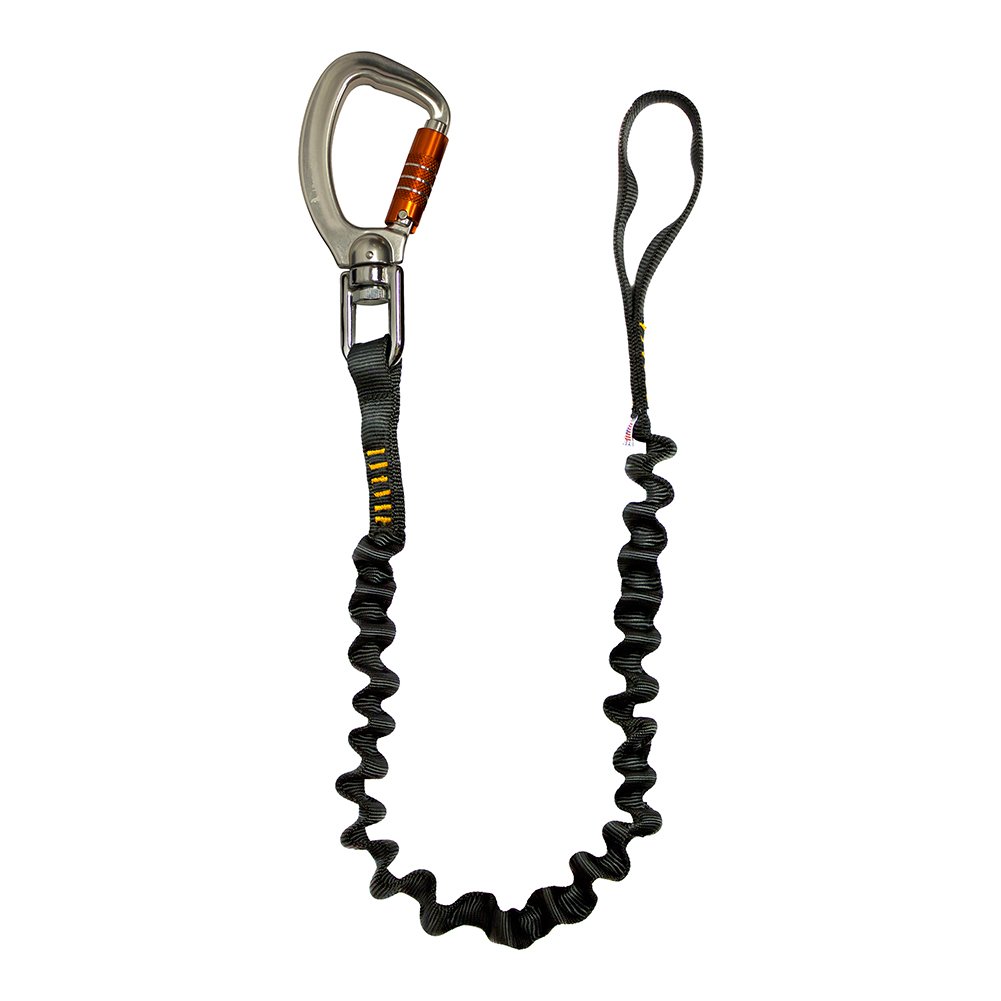 Fusion Tactical 4ft 48"x1" Internal Elastic Bungee Military Police Personal Retention Helo Lanyard with Swivel Carabiner Flat Loop 23kN Black (LH-32-FL-8021-BK48)