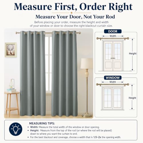 Image of Cloth Fusion Blackout Long Door Curtains 8 Feet Set of 2, Silver Grey | Up to 90% Sunlight Block, Room Darkening, 3-Layer Triple Weave, Thermal Insulated, Stainless Steel Grommets