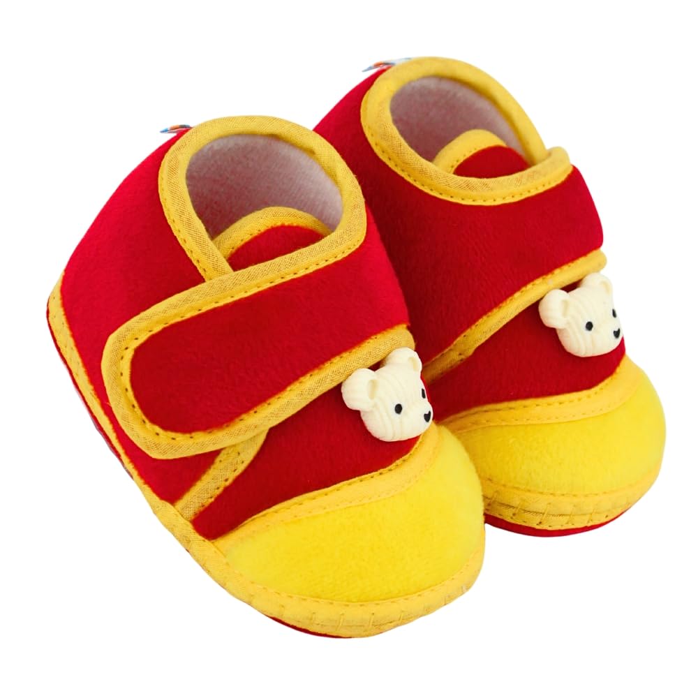 neska moda 6 To 12 Months Baby Boys & Baby Girls Velboa Bear Face Red,Yellow Hook & Loop Shoe Booties-BT5596-picture-8