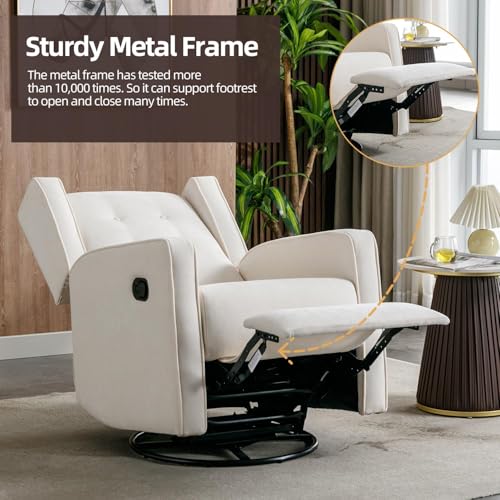 Image of CANMOV Swivel Rocker Recliner Chair Set of 2, Nursery Glider Chair, Nursery Rocking Chairs, Manual Reclining Chair, White