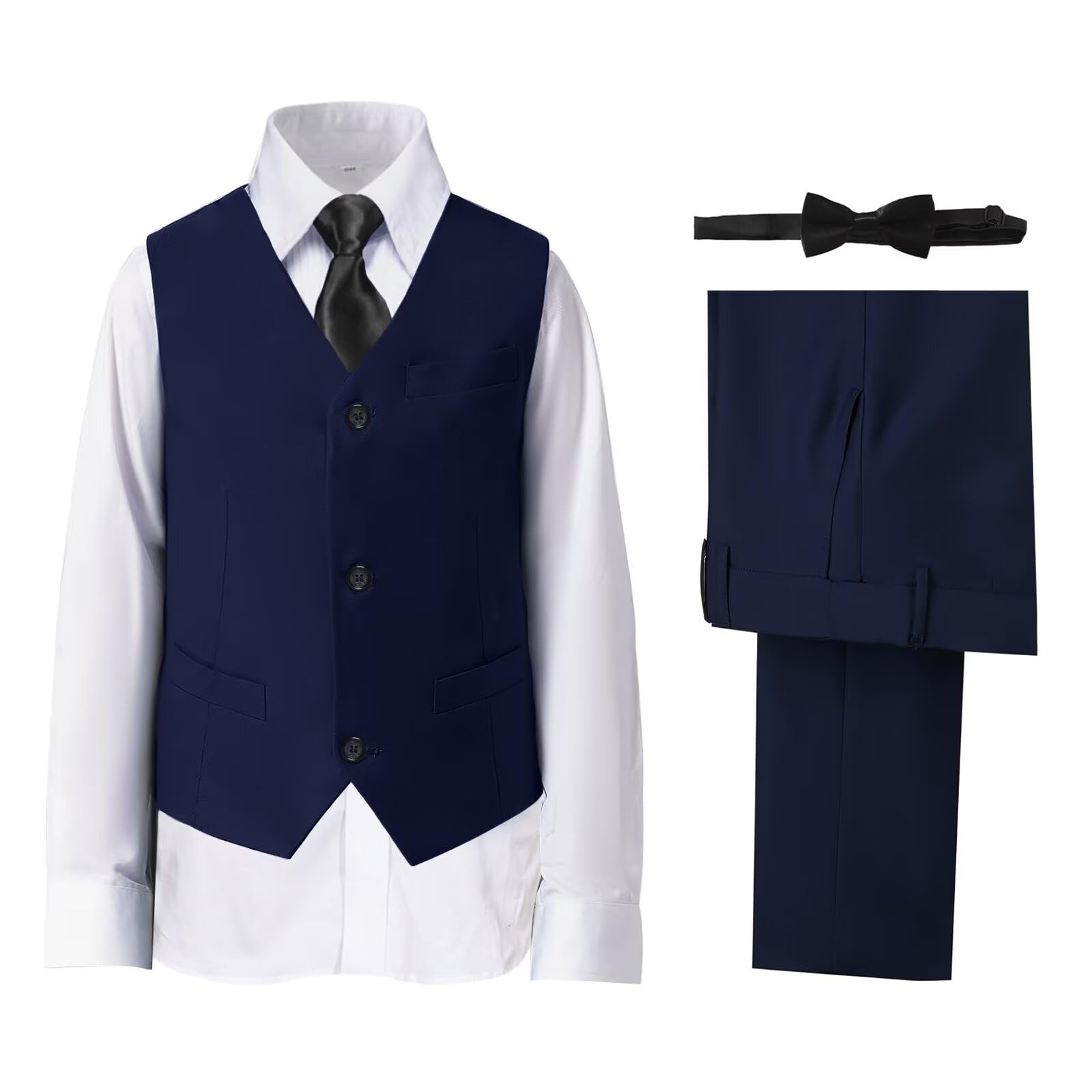 Boys' Suits Formal Slim Fit Tuxedo Boys Vest and Pants Set for Teens Dress Clothes Wedding Outfit with Tie and Bow Tie
