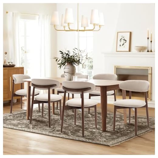 Nas COLAMY Set di 6 sedie da pranzo in legno, moderne sedie da pranzo imbottite in tessuto, sedie da cucina con poggiapiedi, beige