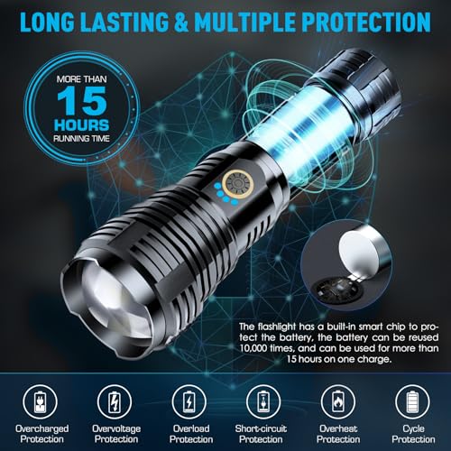 Sinvimes Rechargeable Flashlights High Lumens, LED Powerful Super Bright Flash Light, 5 Mode Zoomable Tactical Flashlights High Powered, Waterproof Linternas Emergencies Lights for Home