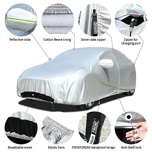 Image of Tecoom Fit for Tesla Model Y Car Cover Waterproof All Weather, Model Y Cover Fit for 2020-2023 Tesla Model Y with Ventilated Mesh, Charge Port Opening, Fleece Lining, Trunk Opening, Zipper Door