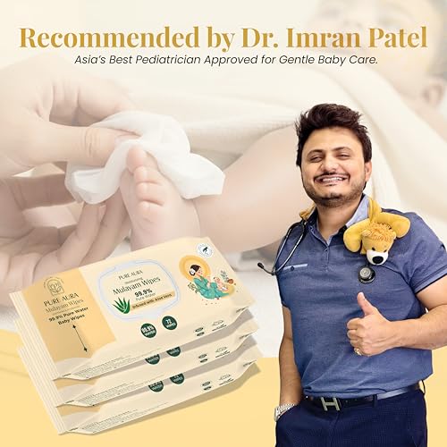 Image of Pure Aura Baby Wipes 72 Pulls - Doctor Recommended 99.9% Pure Water Wipes with Aloe Vera | Ultra Soft, Thick & Plant-Based | Gentle for Newborns & Sensitive Skin