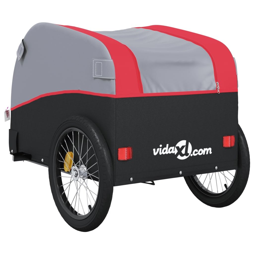 Remolque para bicicleta de hierro negro y rojo de 45 kg, remolque de carga para bicicletas, remolque grande para carga de bicicletas, carrito de almacenamiento de carga para bicicletas, portaequipaj