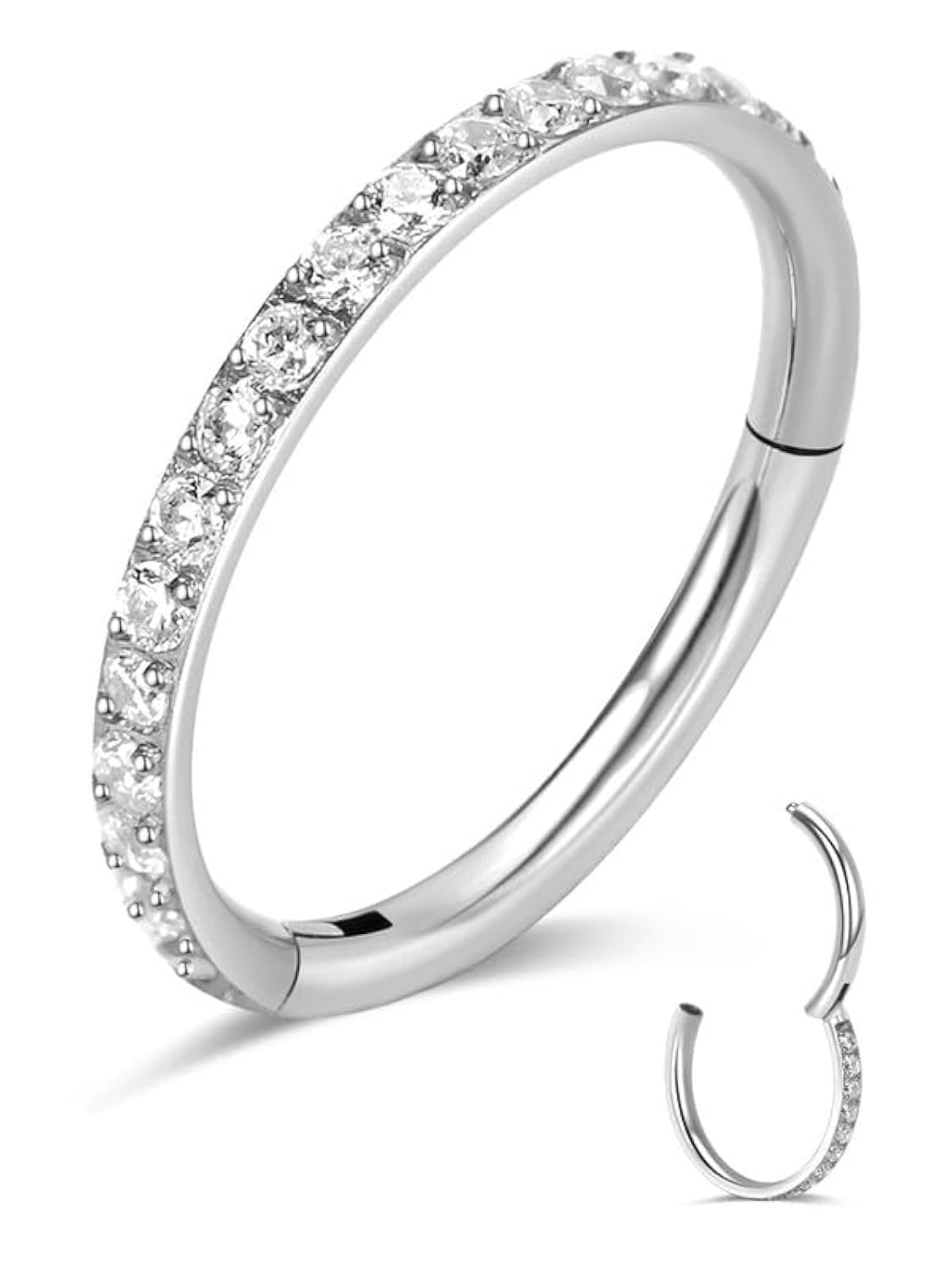 1Pcs 18G 16G Titanium Cartilage Earrings Crystal Nose Hoop for Women Diameter 6mm 8mm 10mm 12mm CZ Helix Conch Daith Rook Tragus Lobe Snug Lip Nostril