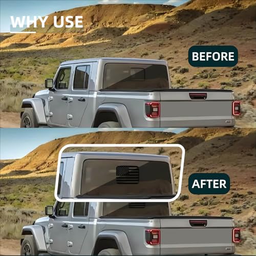 Image of Rear Middle Window American Flag Decal Compatible with Ford F150 F250 F350 2025 2024 2023-2015 Custom Fit Back Center Sliding Window Glass USA Flag Vinyl Sticker Exterior Accessories(Matte Black)