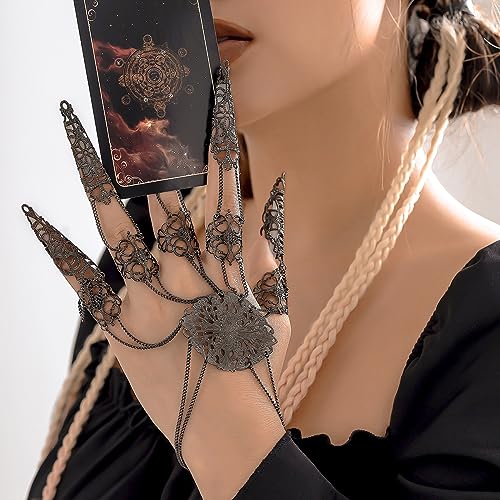 ALoveSoul Cosplay Finger Extension Bracelet Nail Rings Jewelry Fingertip Finger Claws Halloween Gothic Jewelry Black Hand Chain Bracelet4