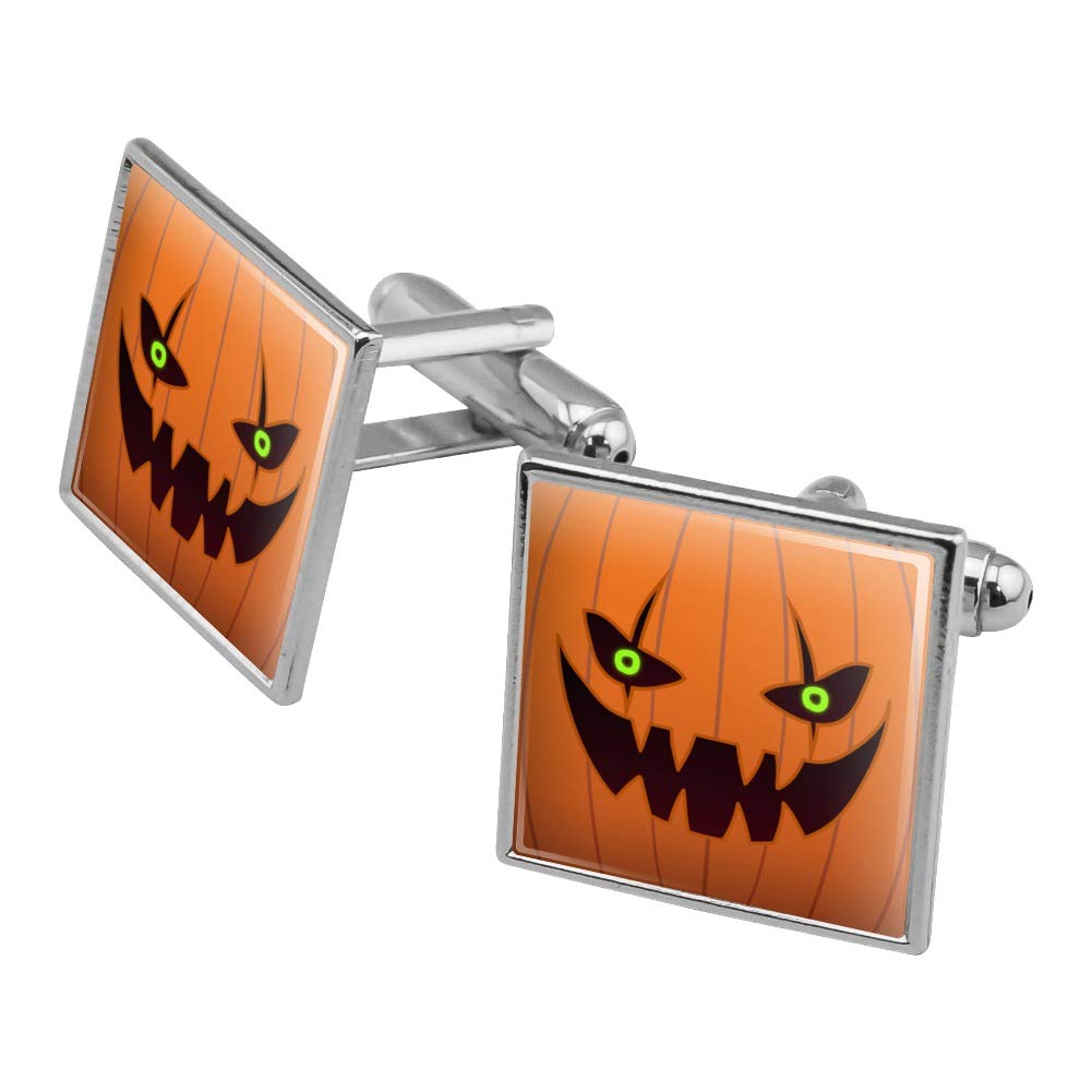 GRAPHICS & MORE Jack-o'-Lantern Pumpkin Face Halloween Decoration Square Cufflink Set - Silver or Gold