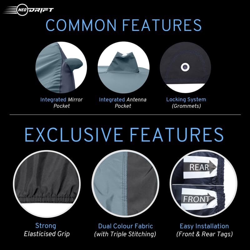 Image of NEODRIFT 'SuperTech' Car Cover for Kia Seltos 2026 (100% Water-Resistant, All Weather Protection, Tailored Fit, Multi-Layered & Breathable Fabric) (Colour: D.Green+Black)