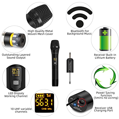 Depusheng W1 Uhf Wireless Microphone System Dynamic Karaoke Metal Handheld Mic 25 Channel Mini Rechargeable Receiver 50-80 Meters #TOP2