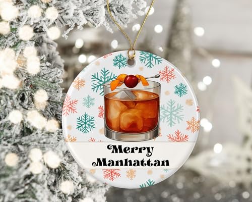 Décoration de boisson imprimée des deux côtés Merry Manhattan Noël