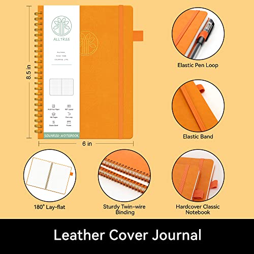 Large Graph Notebook Journal, Spiral Graph Grid Notebook, A5 Medium, Leather Hardcover Graph Notebook, Engineering Paper Notebook, Graphing Notebook, Alltree Twin Wire Spiral Bound Notebook With Tabs, Pen Loop, Pocket, Stickers, 160 Pages, Journal For Women & Men, Orange(6"X8.5") #TOP3