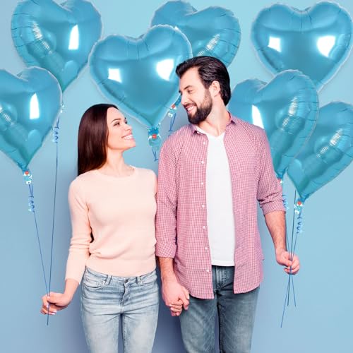 Image of 12 Pcs Light Blue Heart Balloons,18 Inch Heart Foil Balloons Love Balloon Valentine Balloon for Birthday Party Wedding Engagement Party Baby Shower Valentine Day Decorations