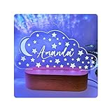 Personalized Night Light | Custom Nightlight for Kids | Nursery Baby Room Decor | Children's Bedroom Gift | LED Colors | Stars Night Light (Stars and Moon)