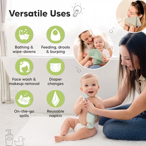 Image of 6-Pack Baby Washcloths - Soft Absorbent Viscose from Bamboo Washcloths for Face, Body, Baby Towels for Newborn, Kids, Toddlers, Infant, Gentle on Sensitive Skin, 10x10 Reusable Face Towels (Hills)
