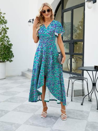 Image of Long Black Formal Dresses for Women Gowns Evening Party Cocktail Dress,Split Elegant V Neck Wrap Ruffle Wedding Guest Dresses