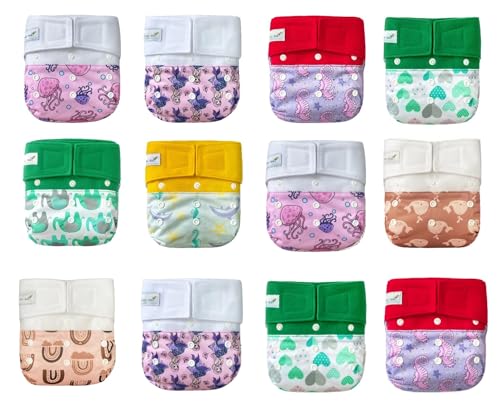 KaWaii Baby One Size HD3 Cloth Diapers, Reusable Adjustable Easy Hook & Loop for Baby Girls 8-36 lbs, Set of 12 Diapers
