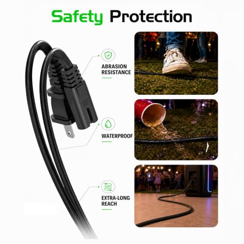 Image of Superer Charger Power Cord Fit for JBL PartyBox 110 310 320 120 710 720 100 300 520 1000, ONN Party Speaker, Encore On-The-Go 2 Prong Soundbar Speaker Charging Cable Replacement - (ETL Listed Cable)