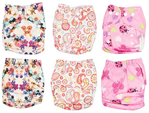 Newborn Cloth Diaper 6-Pack Covers With Inserts (Girl)