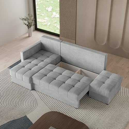 Masseno Ecksofa LUMARI L-S mit Schlaffunktion L-Form, Sofa mit Bettkasten, Wohnzimmersofa, Couch, Soffa, Bettsofa, Couchgarnitur- Braun, Kronos 06 – Bild 3