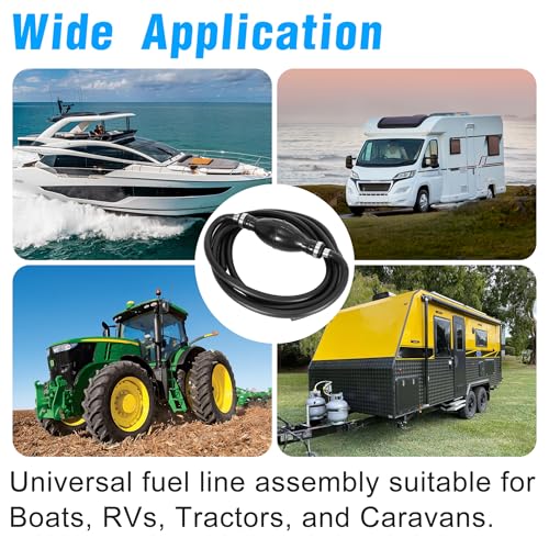 Image of Fuel Line Assembly 1 /4 inch 6mm Hose Line Universal Boat Fuel Line with Primer Bulb Steel Hose Clamps for Marine Outboard Boat Motor RVs