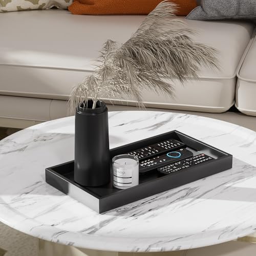 Image of ZHWS Black Bathroom Vanity Tray for Countertop Perfume Makeup Jewelry Candle Decor, Kitchen Tray for Soap Dispenser Spice Salt, Large Black Tray for Toilet Tank Paper, Serving Nightstand 13 inchx6.5 inch